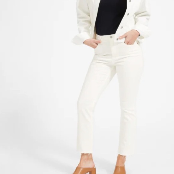 Everlane The Kick Crop Jean High Rise Raw Hem Bone White 24 Regular - Picture 1 of 13